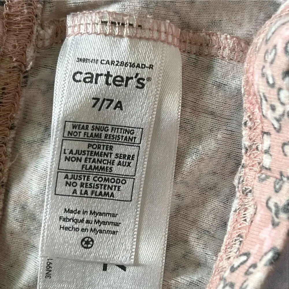 Carter's Girls Pajamas Butterfly Theme Pajama 2pcs Set Pink & White Size 7